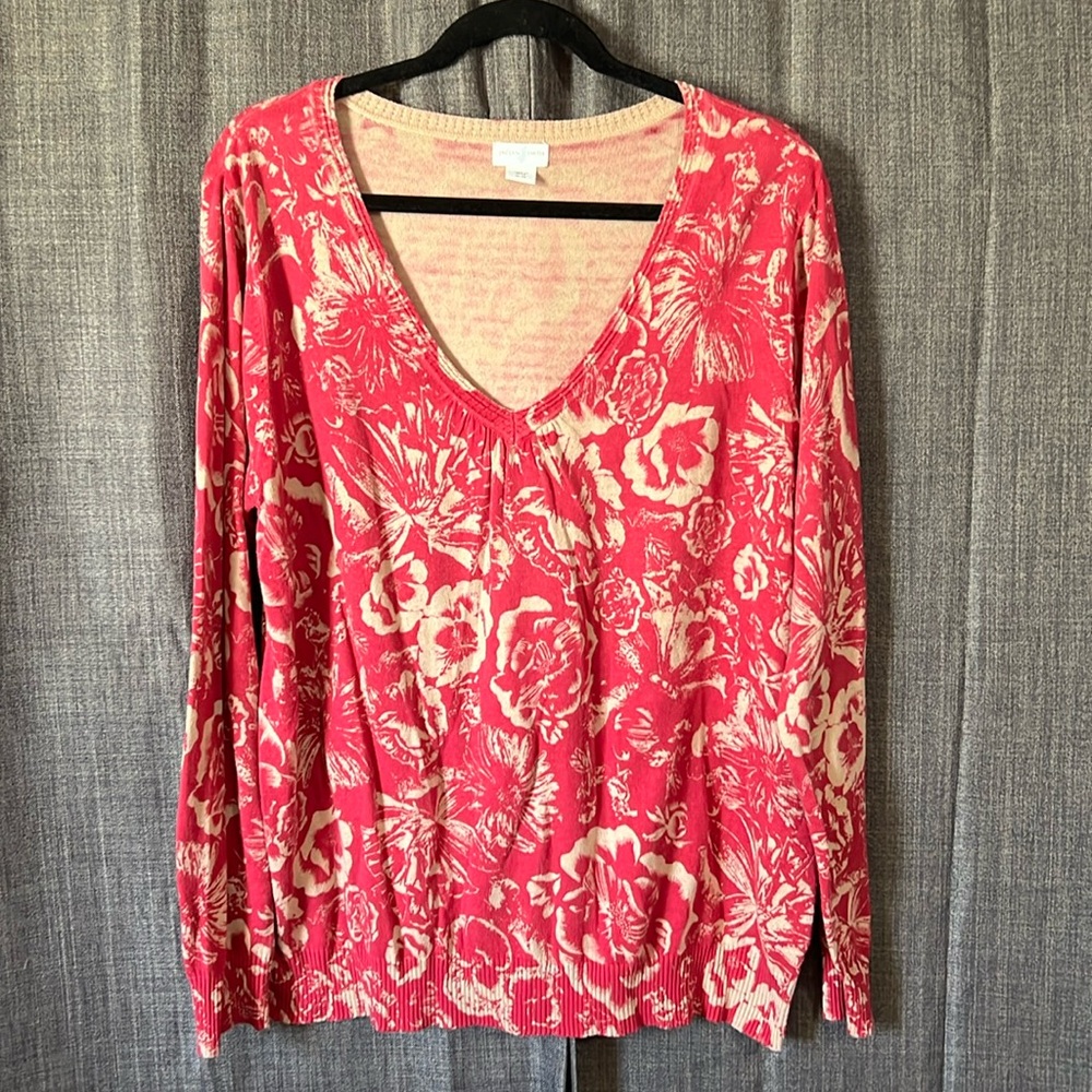 Jaclyn smith floral vneck pink and tan sweater size XL
